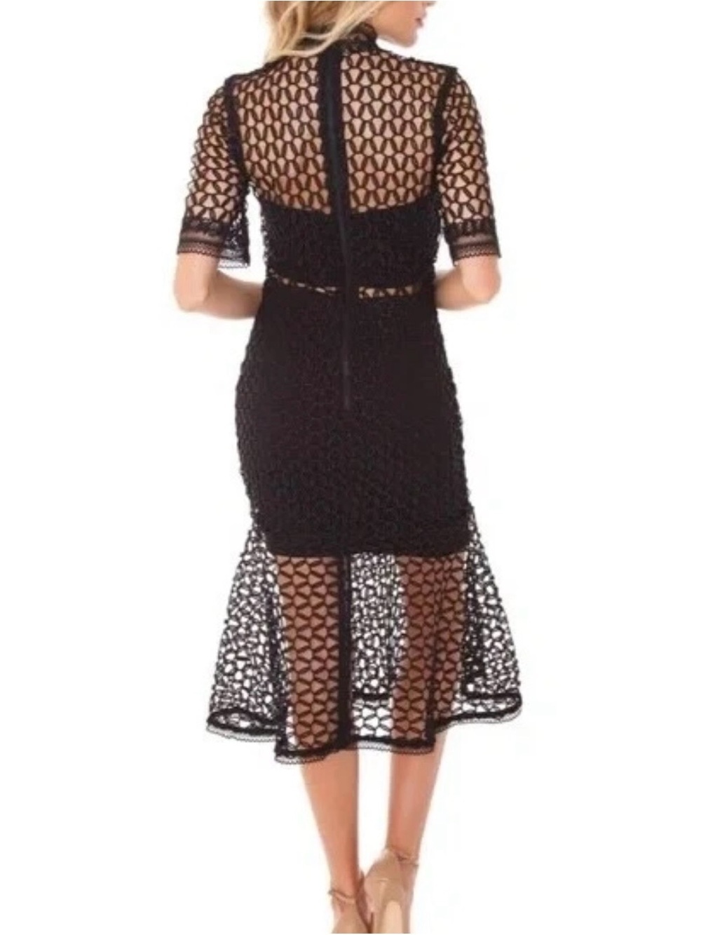 Bardot Fiona Mesh Lace Trumpet Midi Dress Black Size 12 XL 51820DB - Picture 2 of 15
